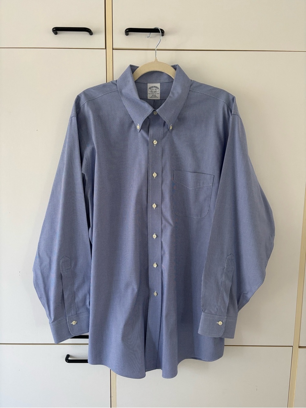 Brooks Brothers Non-Iron Blue Micro Check Slim Fit Dress Shirt 17.5-34 Corporate - Picture 2 of 10